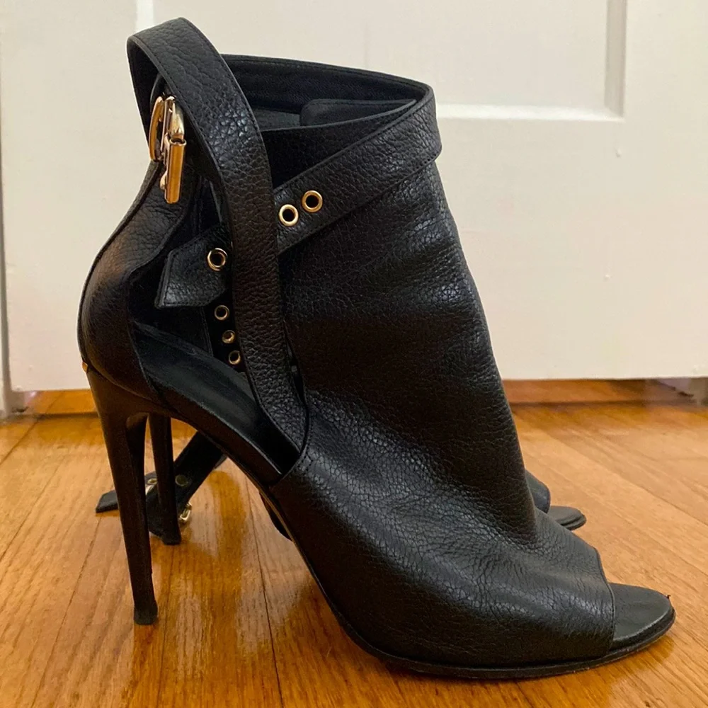 Burberry Black Peep-Toe Ankle Boots - Picture 1 of 6